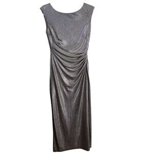 Lauren Ralph Lauren Gold Metallic Ruched Draped Back Column Maxi Dress Size 4